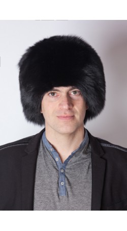 Black fox fur hat - unisex
